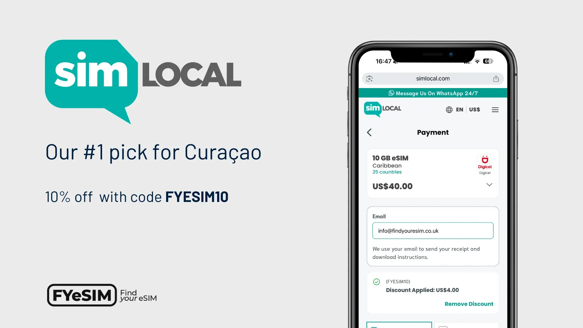 Sim Local, a genuine local Digicel eSIM for Curaçao